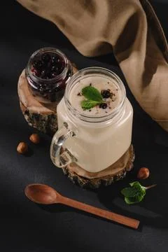 Close up view milkshake mint currants Stock Photos