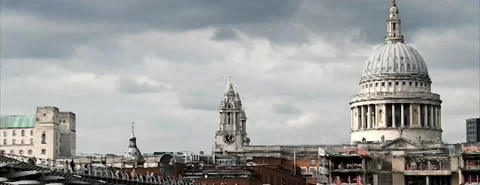 Close Up View of Millenium Bridge and St. Pauls Cathedral, London, United Stock Footage 181098985