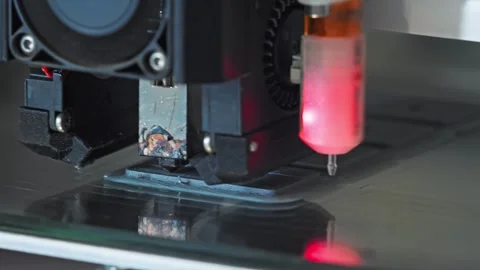 A close-up view of a modern, automated, computer numerically controlled CNC 3D Stock Footage 282314648