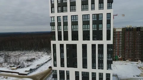 Close-up view of the modern building under construction. Look-up shot. Video stock 152781333