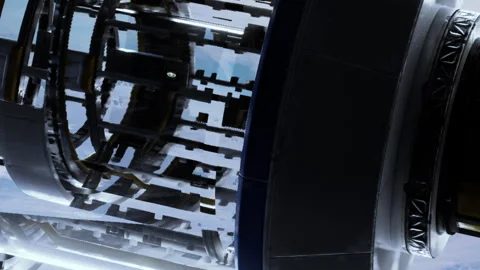 Close view of a modern engine component in a high tech setting Stock Footage 344117662