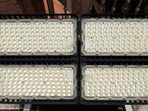 Close Up View of Modern High Power Outdoor LED Flood Light Panel Array Stock Photos