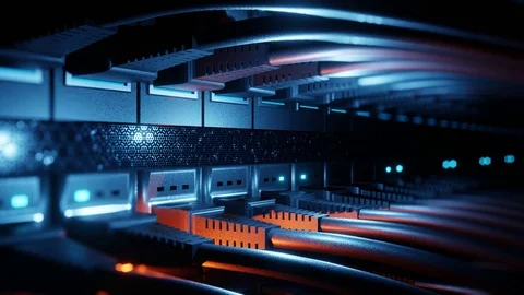 Close-up view of modern internet network switch Video stock 125324932