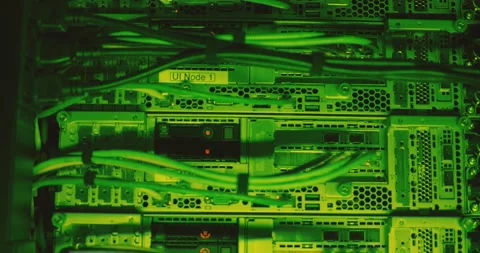 Close-up view of modern internet network switch with plugged ethernet cables 스톡 동영상 132566775