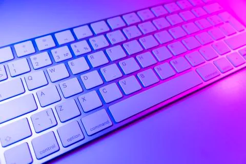 Close up view of a modern laptop computer keyboard keys. Soft lightning. Comp Stock Photos