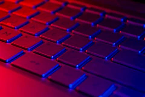 Close up view of a modern laptop computer keyboard keys. Soft lightning. Comp Stock Photos