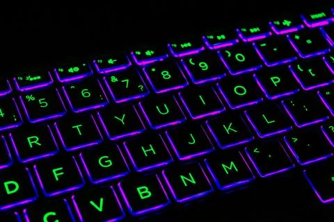 Close up view of a modern laptop computer keyboard keys. Soft lightning in .. Stock Photos