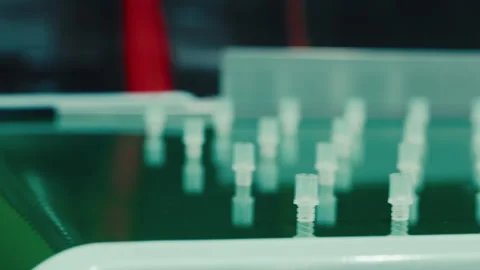 Close Up View of the Modern Machine Making Protective Syringe Caps. Stock Footage 247711435