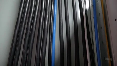 Close-up view of a modern network switch with connected Ethernet cables. Stock Footage 161513858