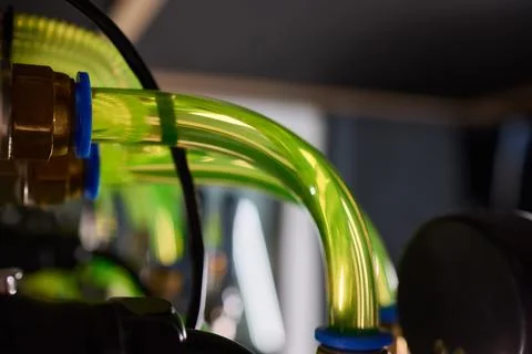 Close-up view of modern server hardware with liquid cooling pipes ensuring op Stock Photos