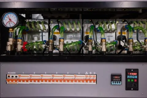 Close-up view of modern server hardware with liquid cooling pipes ensuring op Stock Photos