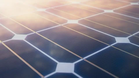 Close view of a modern solar panel during sunset. Seamless looping animation. 4K Vidéo 260897063