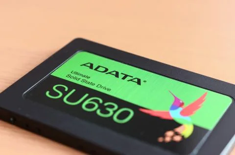 Close up view of a modern ssd Adata. Stock Photos