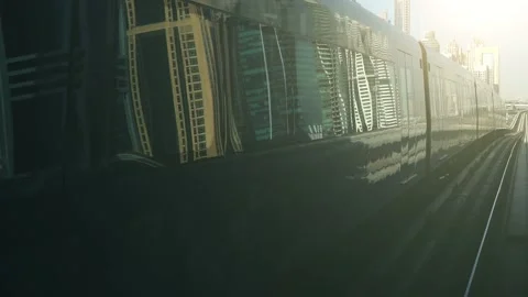 Close-up view of modern train arrives at the station Stock Footage 114932357