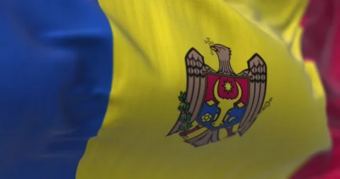 Close-up view of the Moldova national flag waving in the wind Stock Footage 209289682