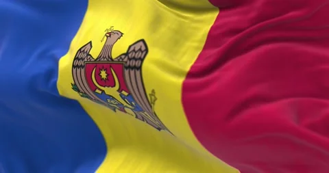 Close-up view of the Moldova national flag waving in the wind Stock Footage 224150746