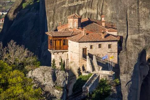 Close-up view of the Monastery of Rousanou in Meteora Stock Photos
