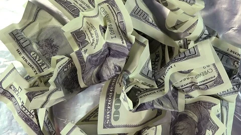 Close-up View of Money in Fire. Full HD 1920x1080 Video Clip Stock Footage 72428579