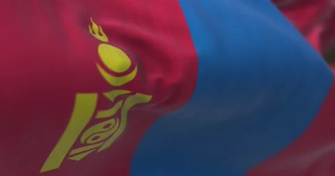 Close-up view of the Mongolia national flag waving in the wind Stock Footage 220022970