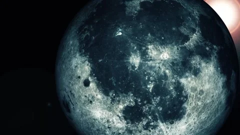 Close-up view of the moon in dark space with a bright sun flare in the corn.. Stock Footage 337080351