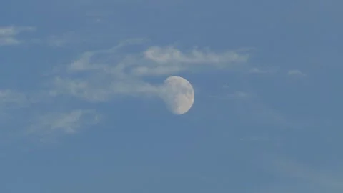 Close view of the moon during the day, full moon view of the moon on a blue.. Stock Footage 285945079