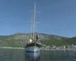 Close up view of moored gulet from a circling speedboat SD Footage