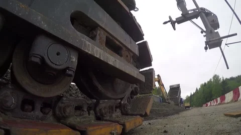 Close-up view of moving caterpillar track of heavy vehicle Stock Footage 158040660