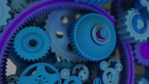 Close view of moving metal gears creating a brain silhouette with camera tr.. Stock Footage 324631462
