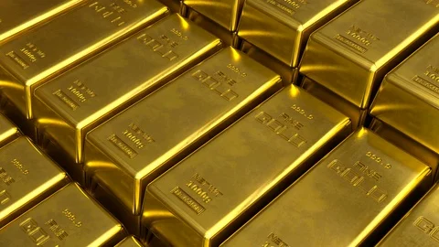 Close-up view moving over stairs of stacked fine gold bars. Stock Footage 112408527