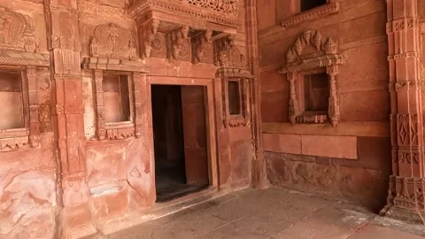 Close view on mughal architectural details of doors, windows and walls. Stock Footage 233362729