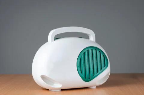 Close-up view of multi-function  old portable  retro green and white     radi Stock Photos