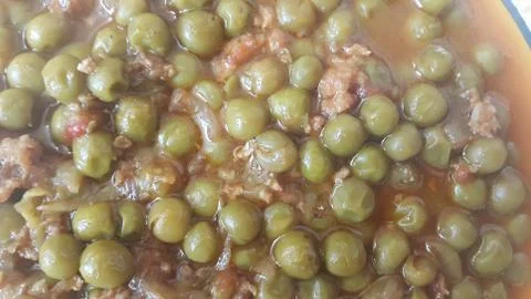 Close up view of Mutton qeema matar OR Spicy Minced Meat and peas dish served Foto stock