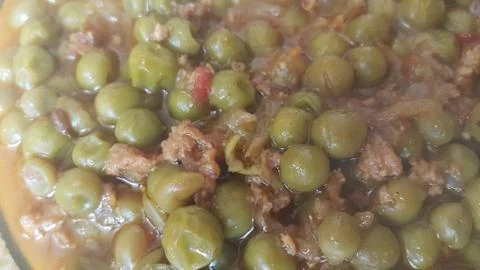 Close up view of Mutton qeema matar OR Spicy Minced Meat and peas dish served Stock Photos