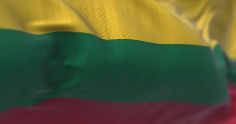 Close-up view of the national flag of Lithuania waving in the wind Stock Footage 208436694