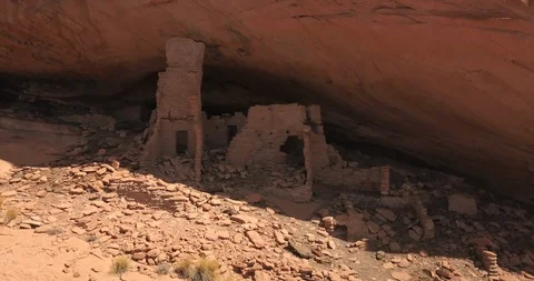 Close up view of Native American ruins in a cave Stock Footage 99430553