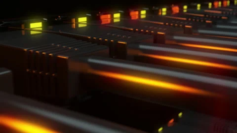 Close up view to network cables connected to the communication switch and server Stock Footage 170288035