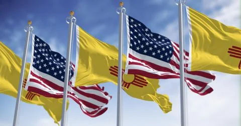 Close-up view of the New Mexico and United States flags waving Stock Illustration