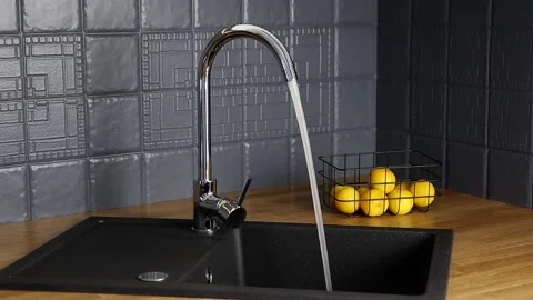 Close up view of new modern kitchen solid wood butcher block oak counter. Stock-Footage 151354590