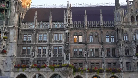 Close up view of New Town Hall (Rathaus) facade in Munich, Germany Stock Footage 171069634