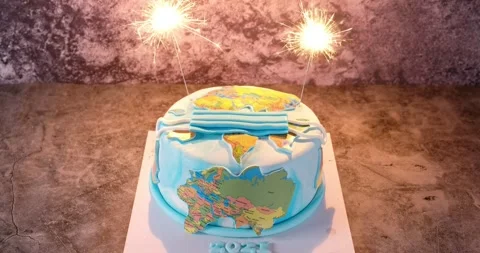 Close-up view. New Year's cake with Corona virus concept. Stock Footage 142391669