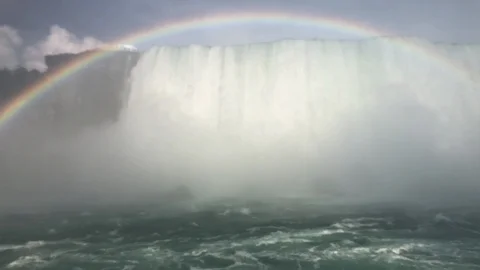 Close up view of Niagara Falls with a rainbow Stock Footage 115587890