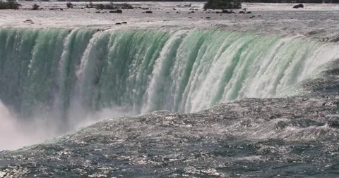Close view of Niagara Falls water crashing over the Horseshoe edge in daylight. Stock Footage 320023519