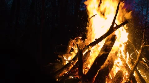Close-Up View of Nighttime Bonfire (3) Stock Footage 271296829