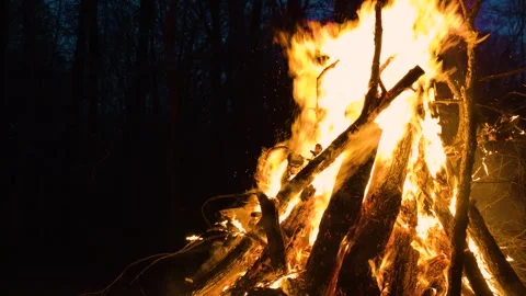 Close-Up View of Nighttime Bonfire Stock Footage 271296711
