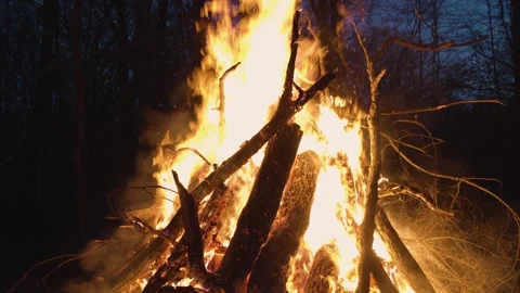 Close-Up View of Nighttime Bonfire Stock Footage 271296837