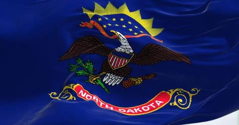 Close-up view of the North Dakota state flag fluttering Stock Illustration