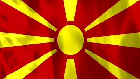 A close up view of the North Macedonia flag with fabric texture and soft fold Video stock 343581581