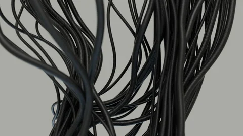 Close-Up View Of Numerous Flexible Black Cords Stock Footage 311844648