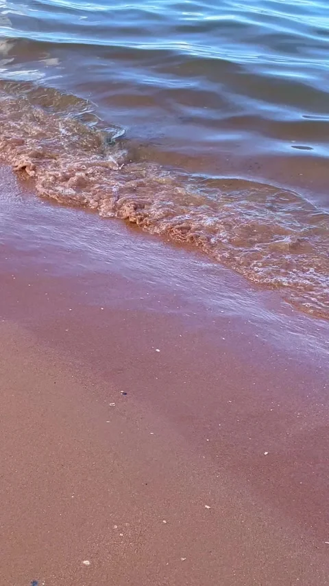 Close view of ocean waves flowing in the summer sea with sunlight reflecting on  Stock Footage 330584922
