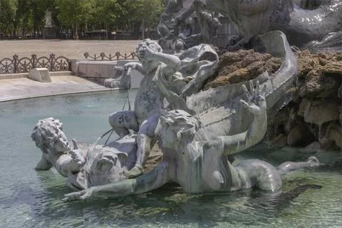 Close up view ofthe water featurein the Monument aux Girondins Stock Photos